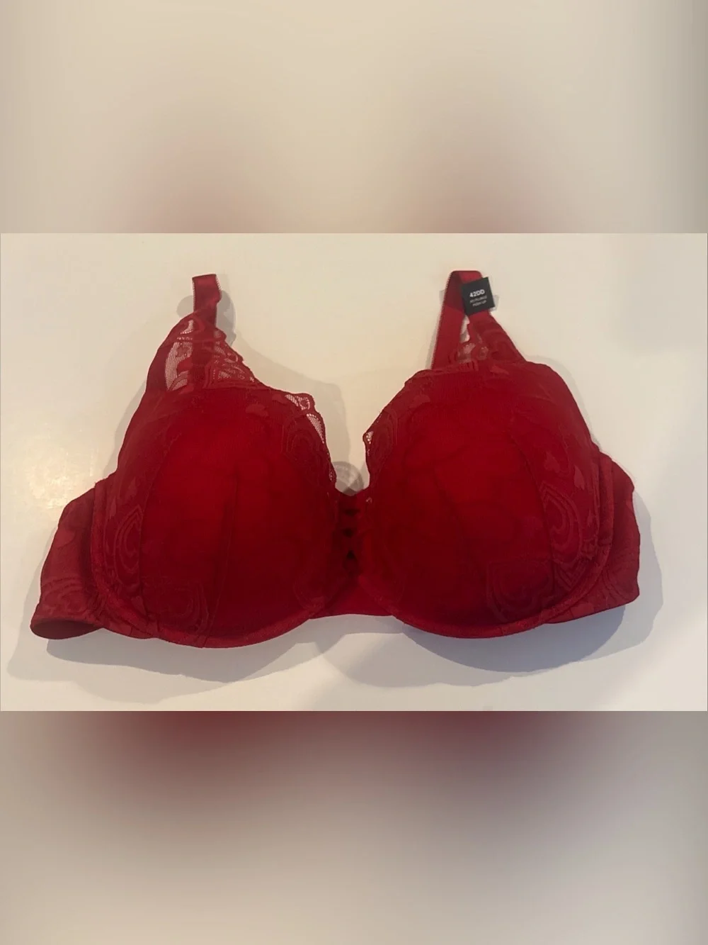 Torrid Bra 42DD Jester Red Heart Lace  XO Plunge Push Up NEW